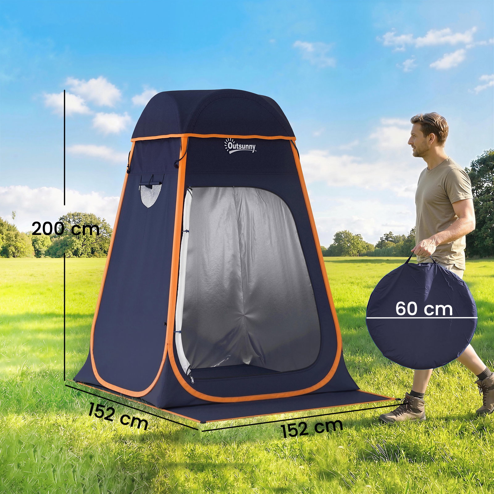 Tenda de campismo instantânea pop-up tenda de duche portátil com bolsa de transporte impermeável azul escuro