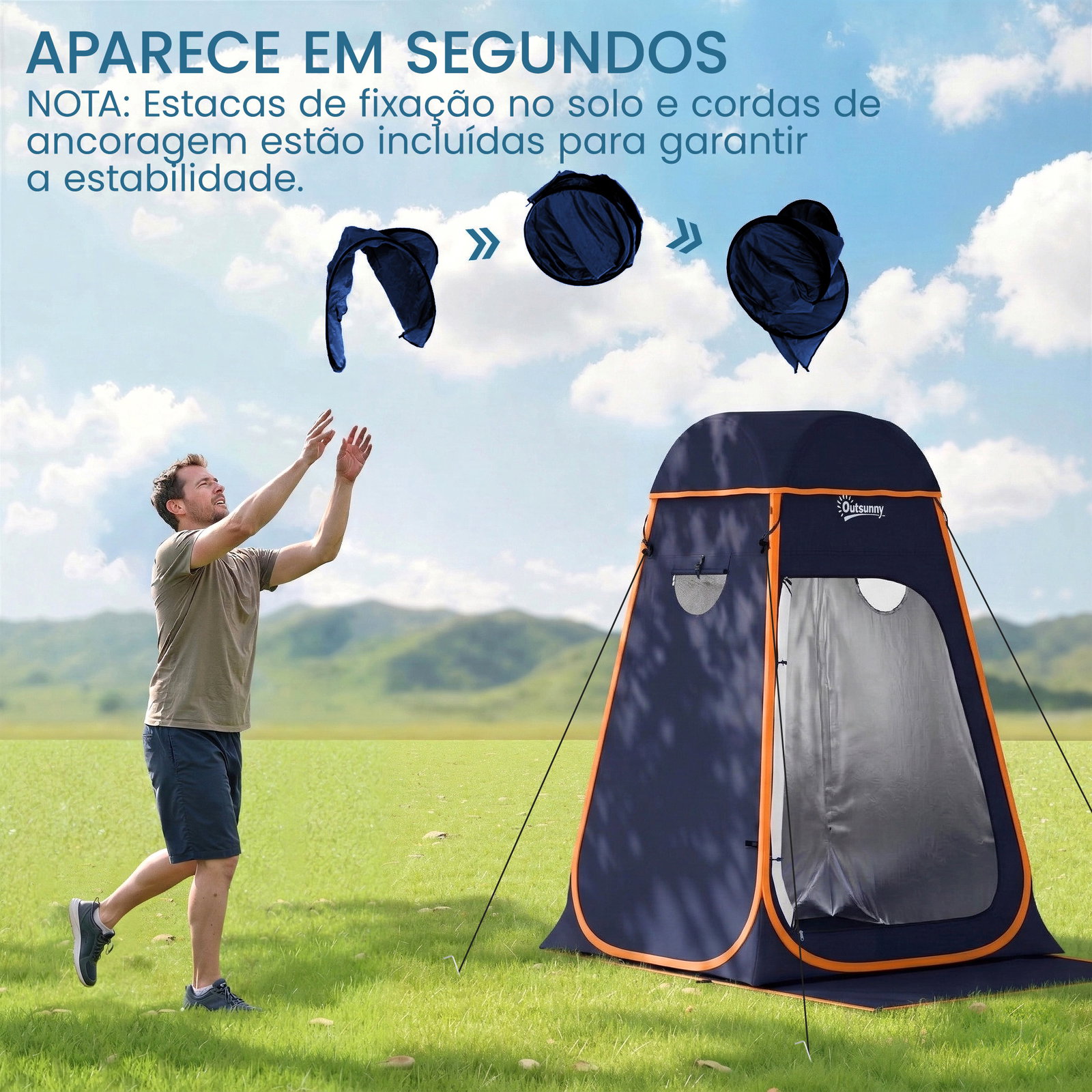 Tenda de campismo instantânea pop-up tenda de duche portátil com bolsa de transporte impermeável azul escuro