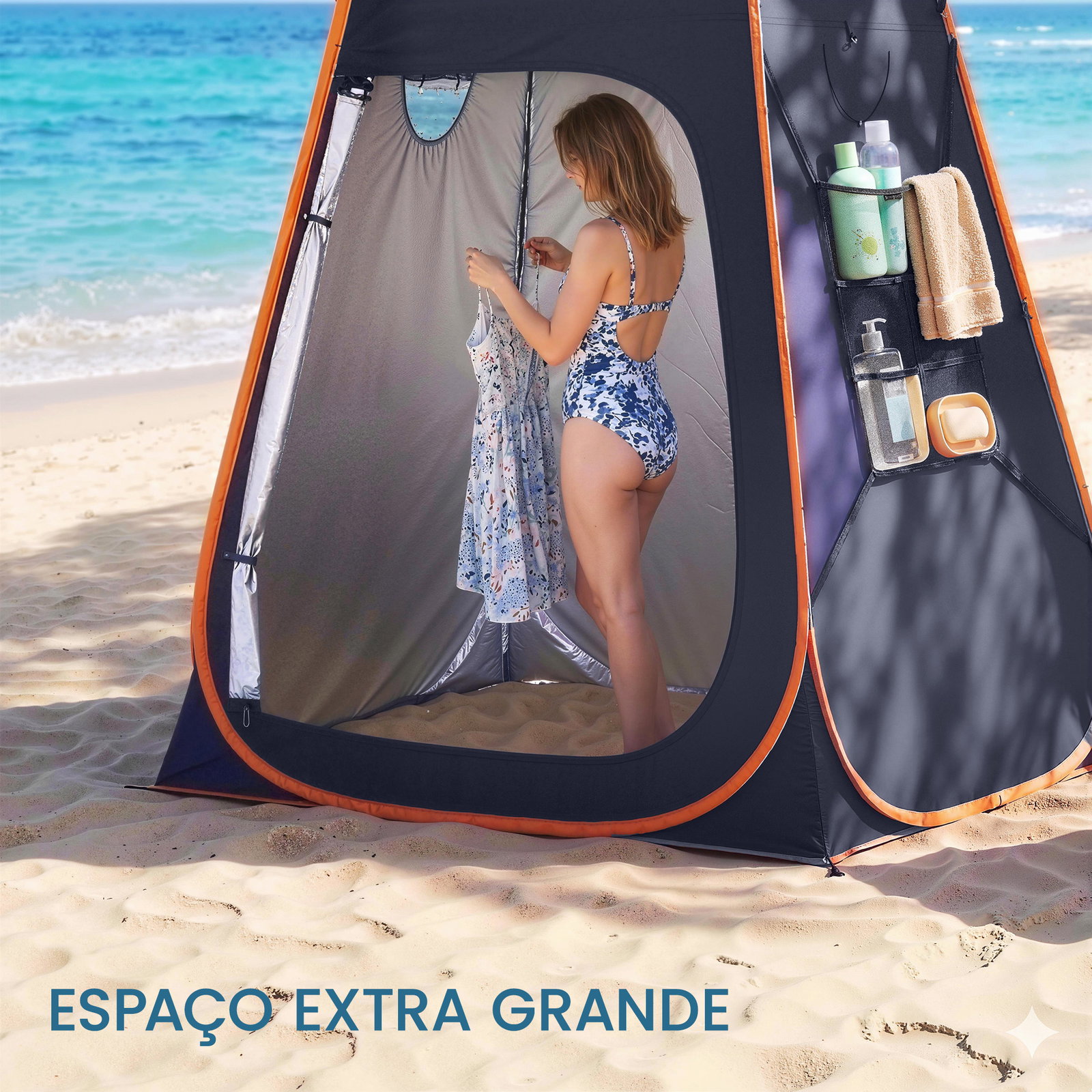 Tenda de campismo instantânea pop-up tenda de duche portátil com bolsa de transporte impermeável azul escuro