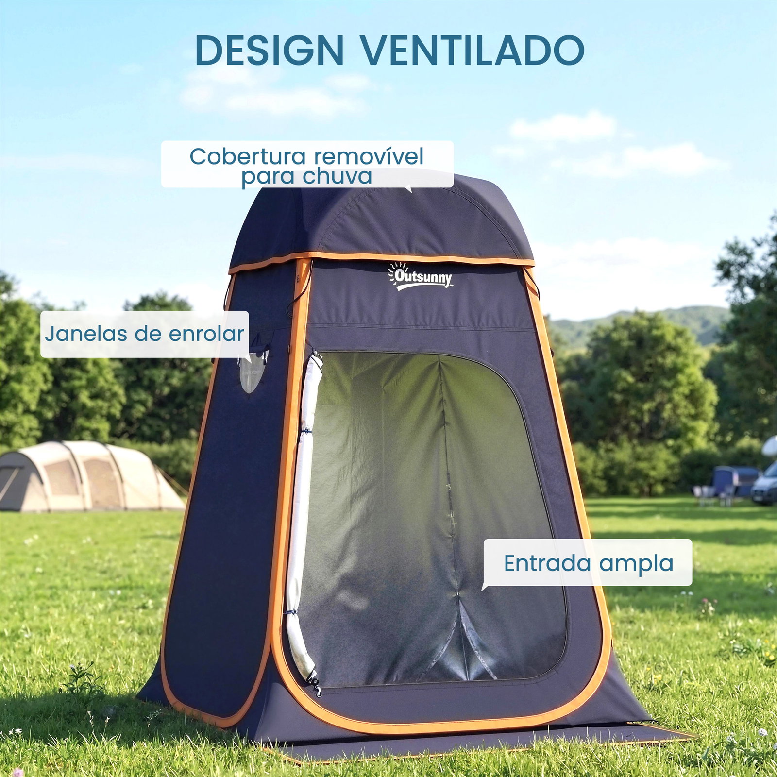 Tenda de campismo instantânea pop-up tenda de duche portátil com bolsa de transporte impermeável azul escuro