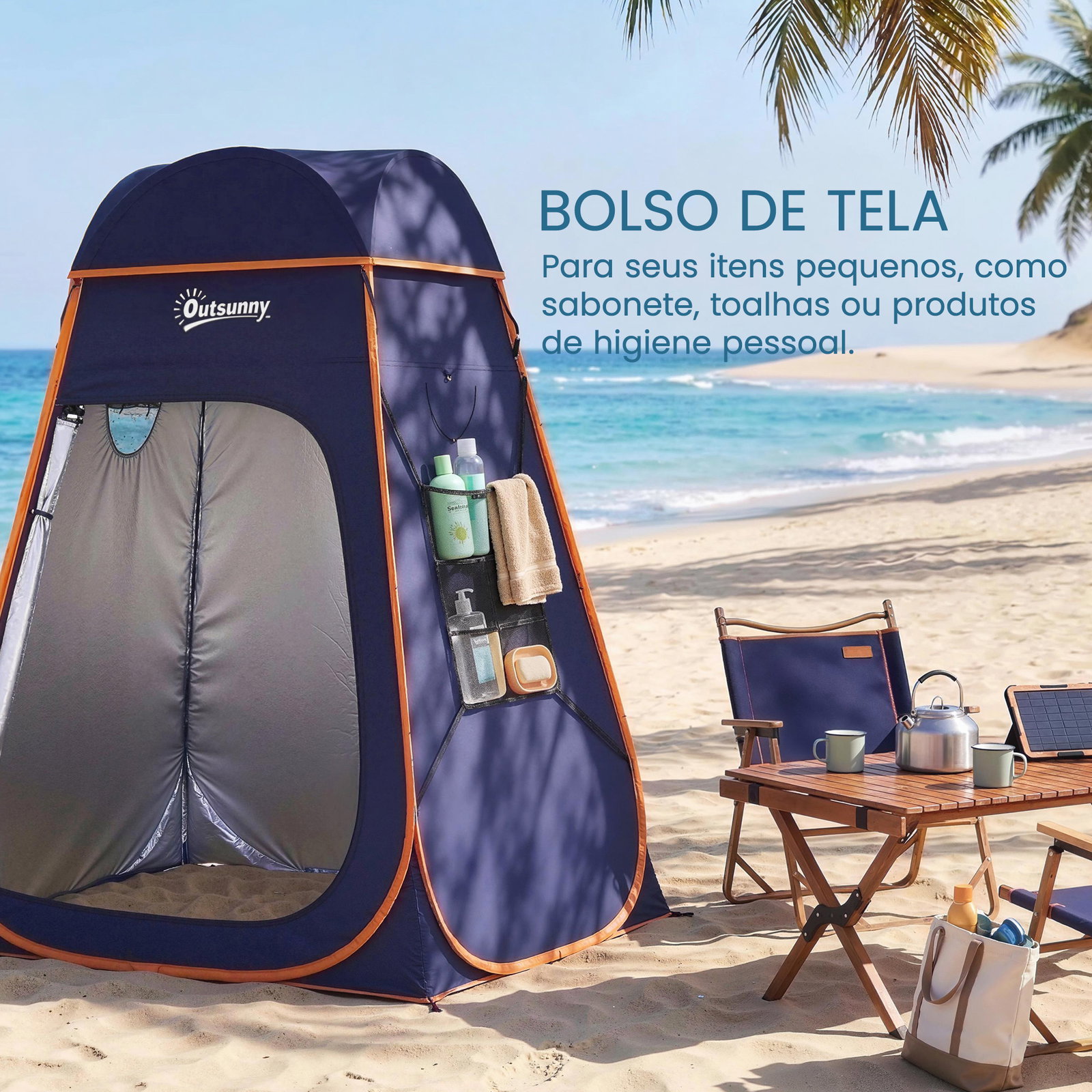 Tenda de campismo instantânea pop-up tenda de duche portátil com bolsa de transporte impermeável azul escuro