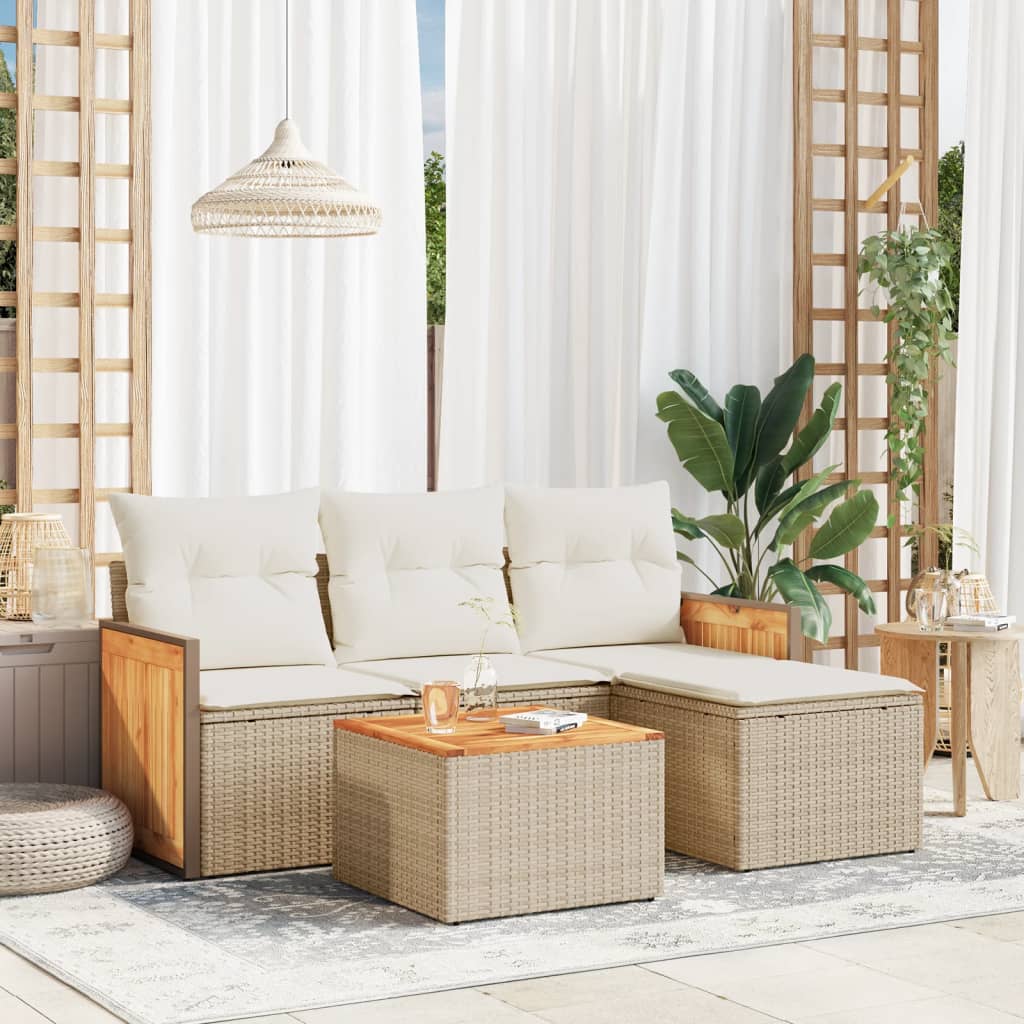 5 Pcs conjunto de sofás p/ jardim com almofadões vime PE bege