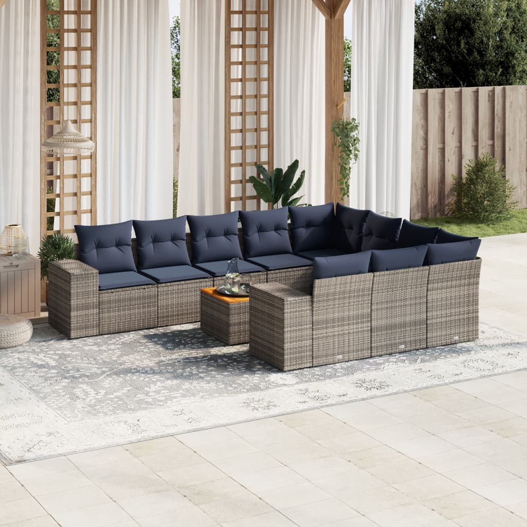 Conjunto de sofá de jardim com 11 peças e almofadas em rattan sintético cinza