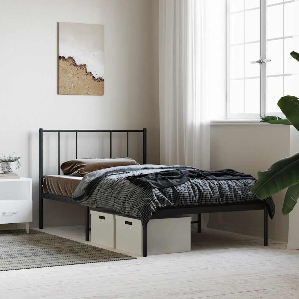 Estrutura de cama com cabeceira 90x190 cm metal preto