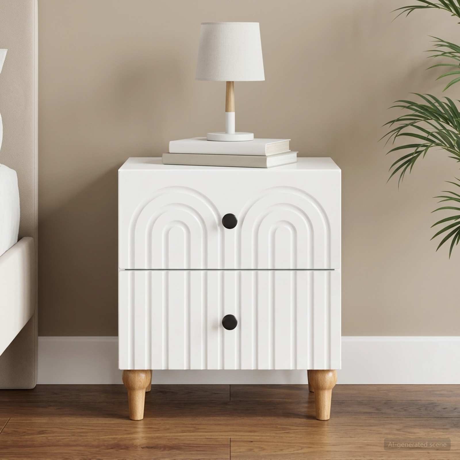 Armário de cabeceira branco brilhante 43 x 34,5 x 48 cm