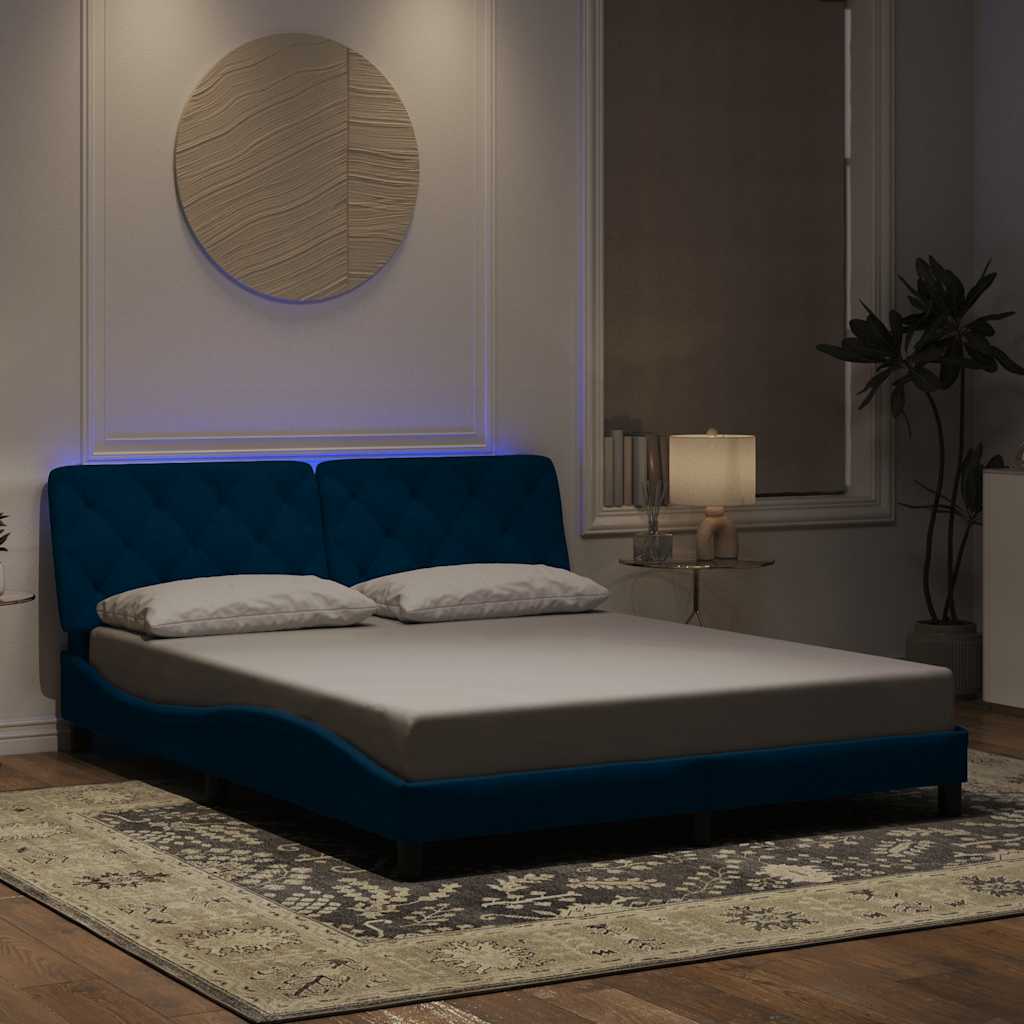 Estrutura de cama com LED sem colchão 160x200 cm veludo azul