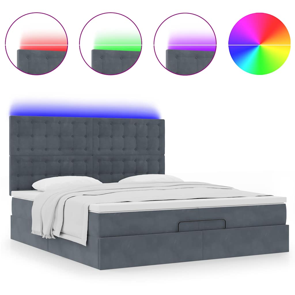 Moldura de cama otomana com colchão cinza escuro veludo