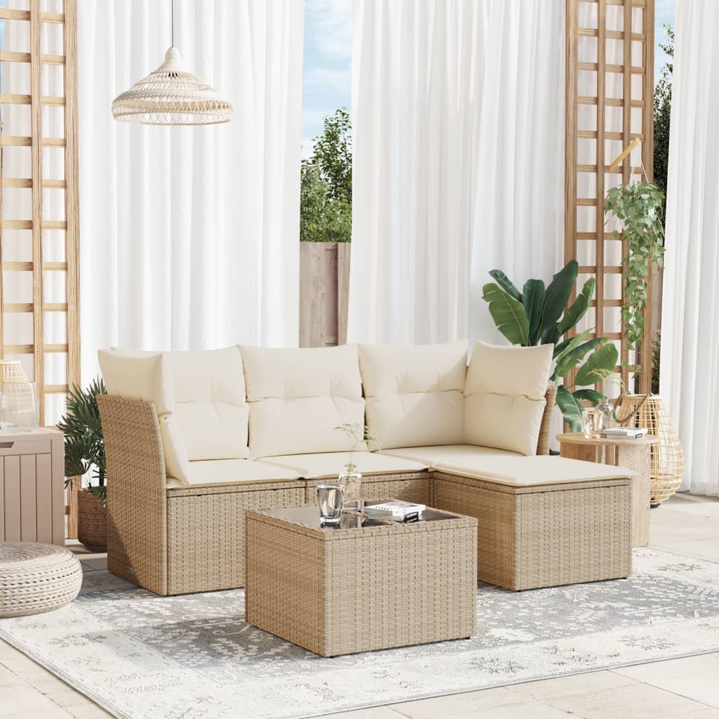 5 Pcs conjunto de sofás p/ jardim com almofadões vime PE bege