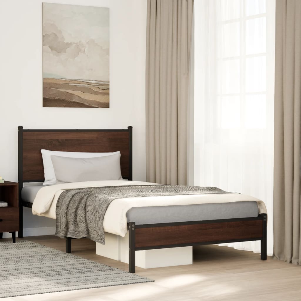 Estrutura de cama sem colchão 107x203cm metal carvalho castanho