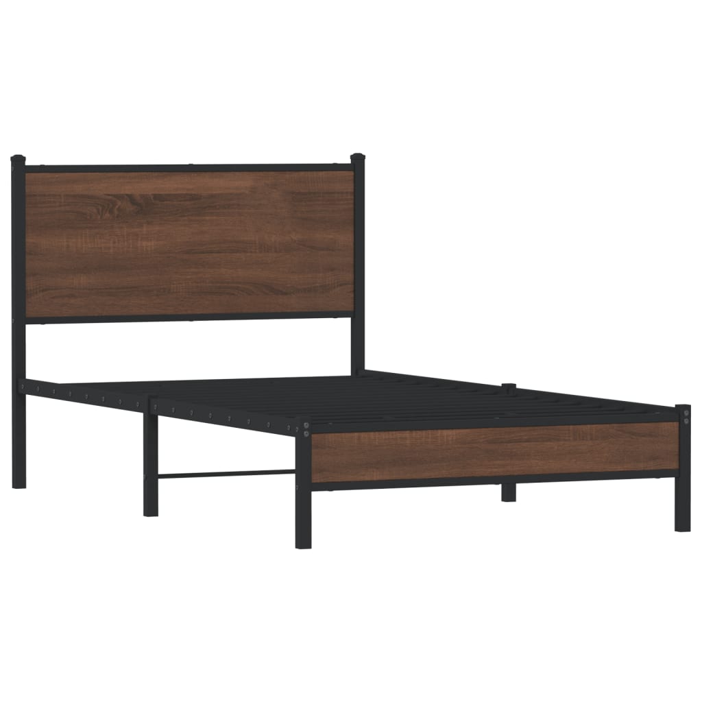 Estrutura de cama sem colchão 107x203cm metal carvalho castanho