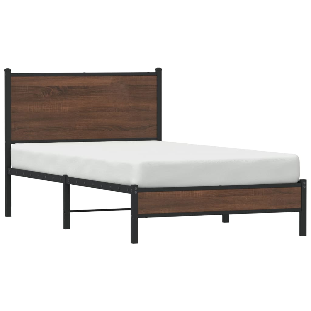 Estrutura de cama sem colchão 107x203cm metal carvalho castanho