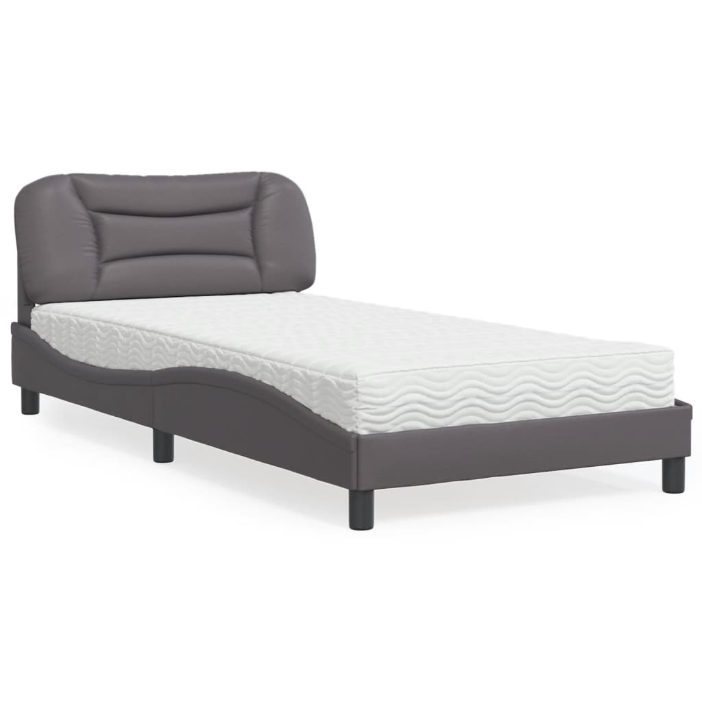 Cama com colchão hvar 100x200 cm couro artificial cinzento
