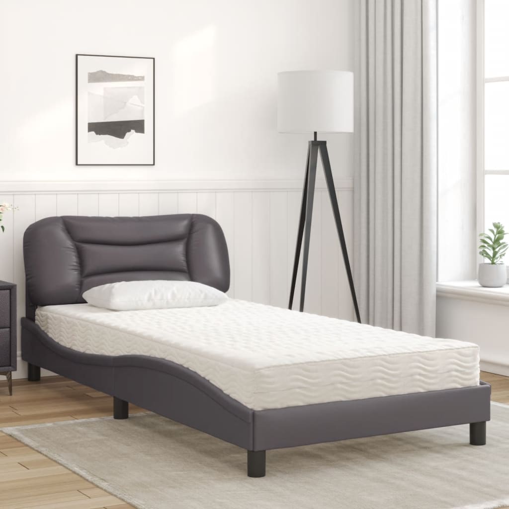 Cama com colchão hvar 100x200 cm couro artificial cinzento
