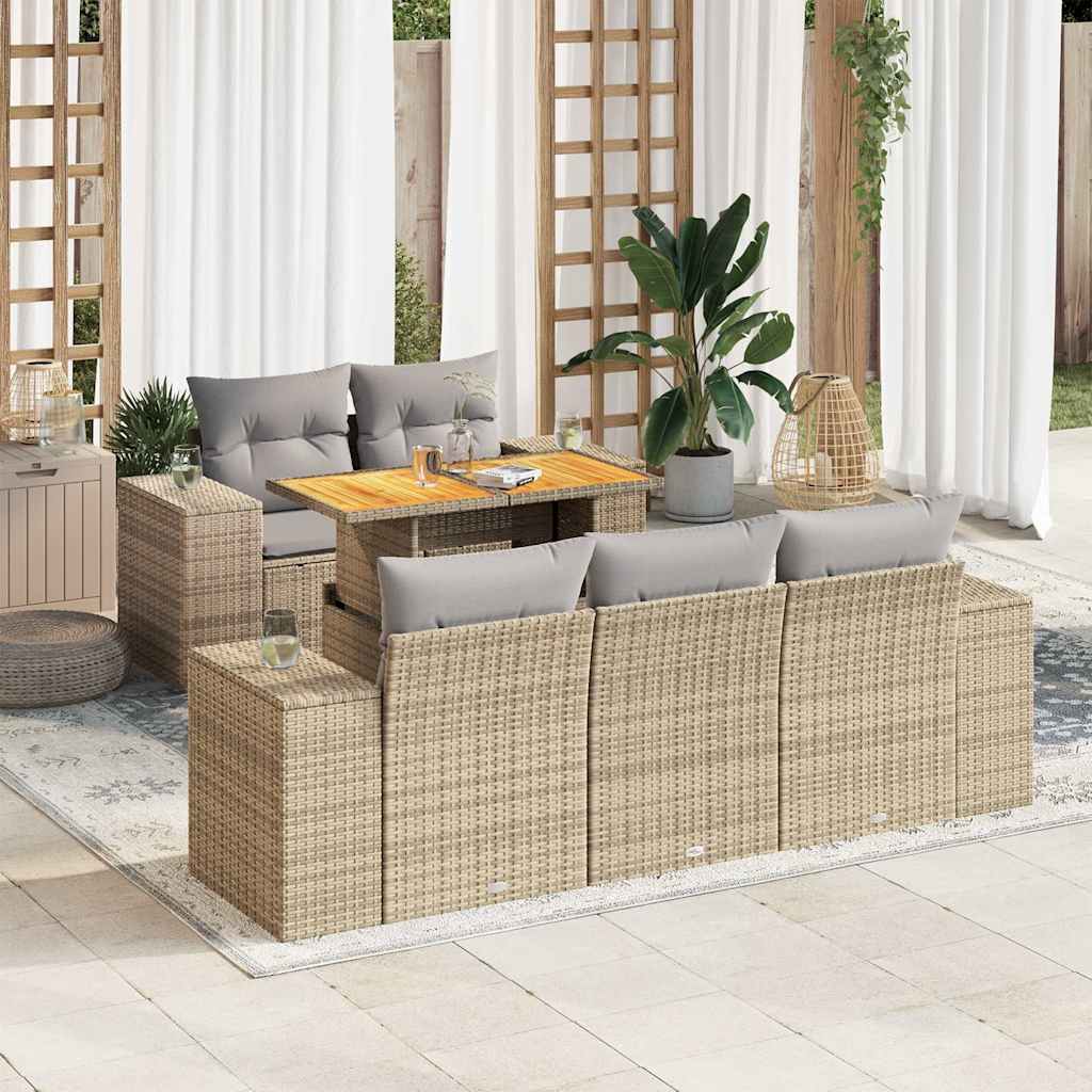 6 Pcs conjunto de sofás p/ jardim com almofadões vime PE bege
