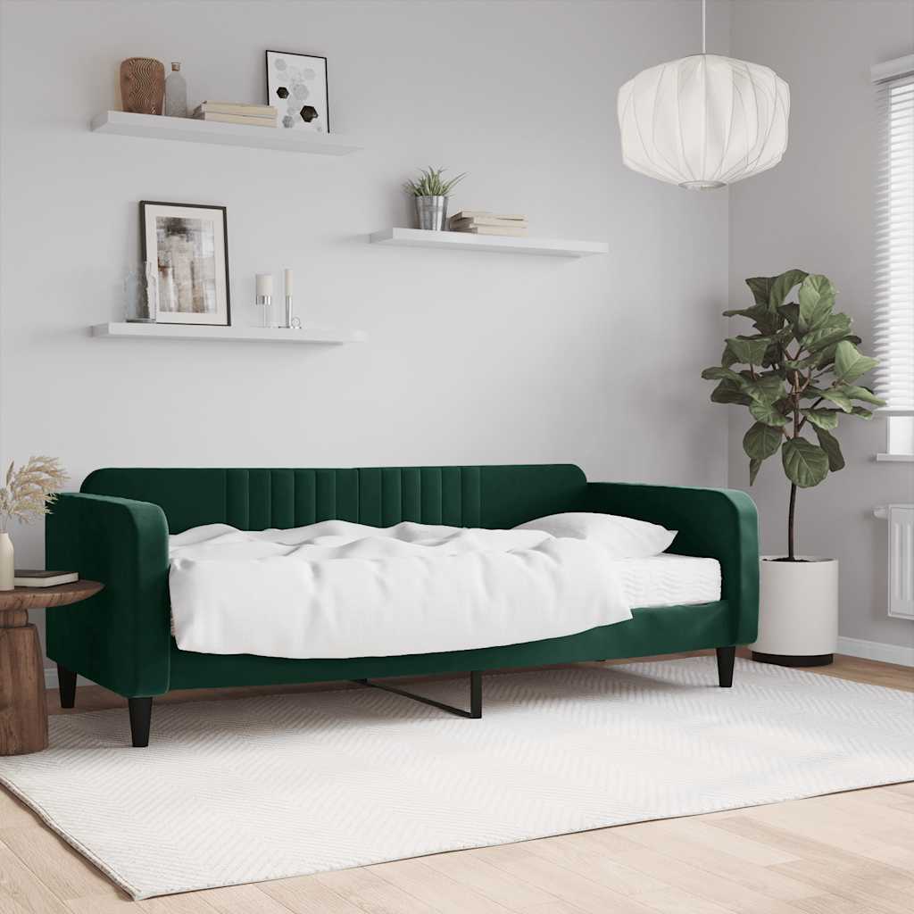 Sofá-cama com colchão 90x200 cm veludo verde-escuro