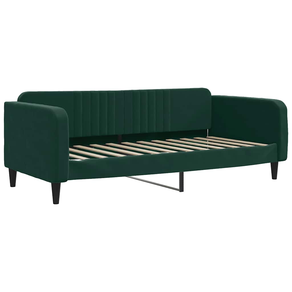 Sofá-cama com colchão 90x200 cm veludo verde-escuro