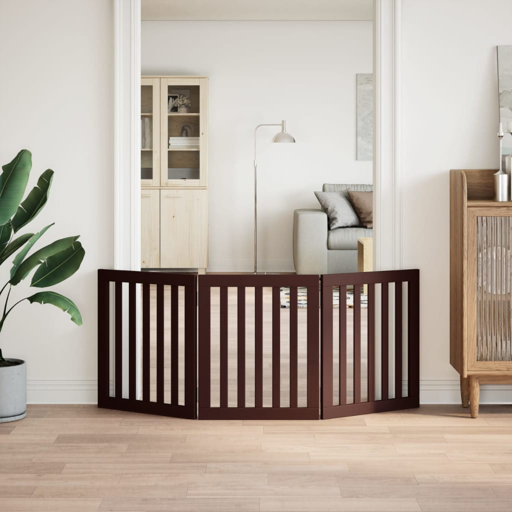 Portão para cães dobrável 3 painéis 150 cm álamo castanho