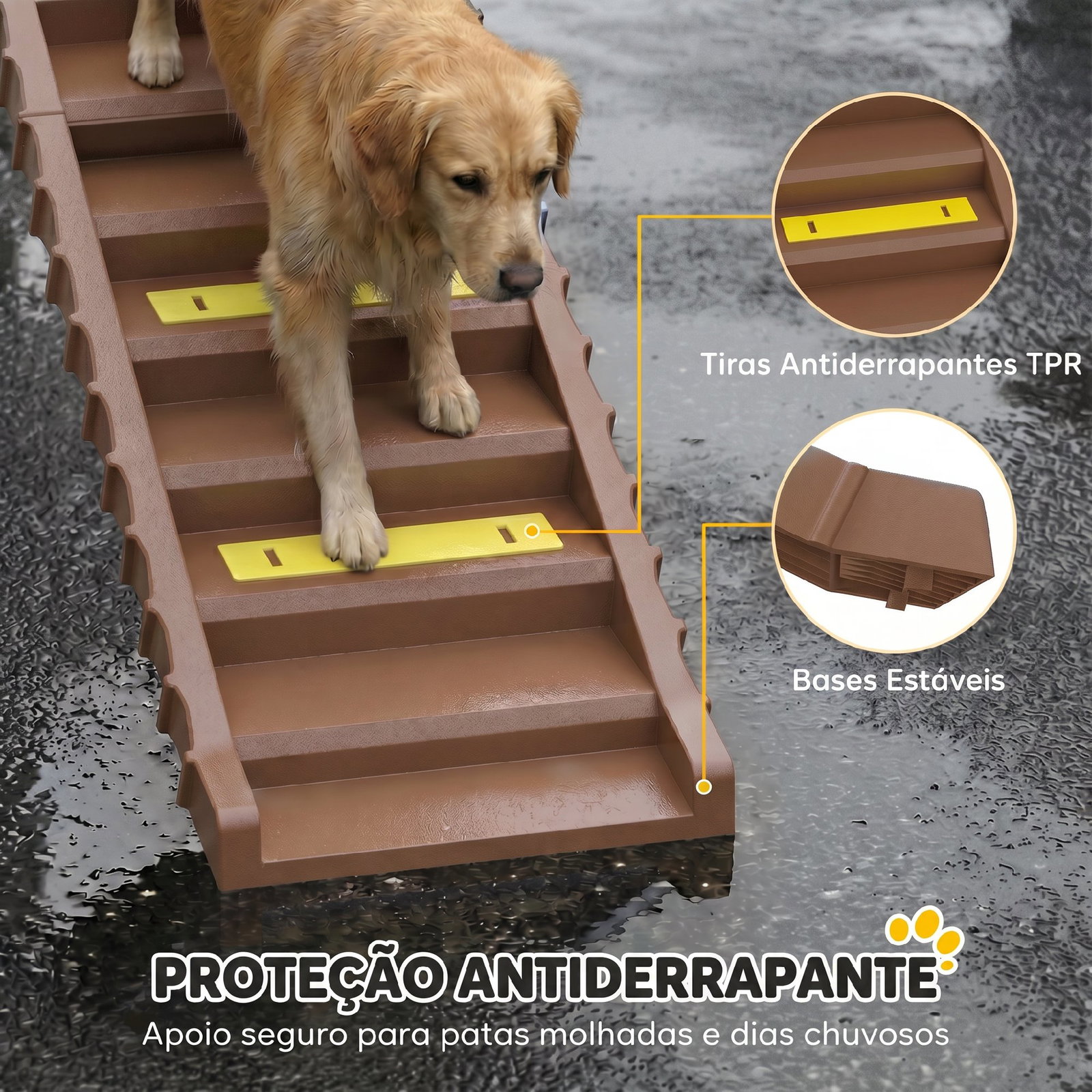 Rampa dobrável para cães 154 cm para carro e cama com 10 degraus antiderrapantes, até 68 kg, castanho