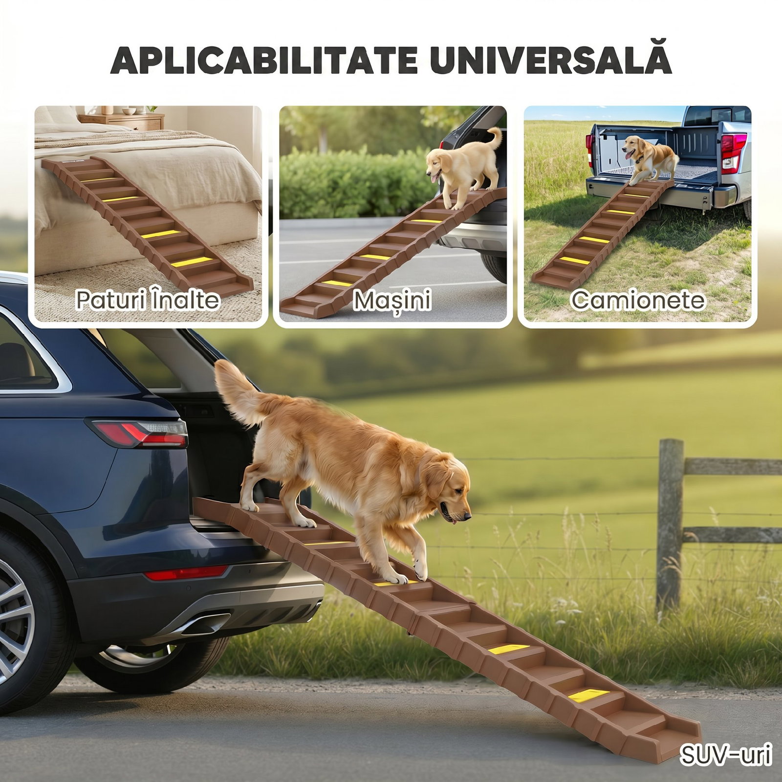 Rampa dobrável para cães 154 cm para carro e cama com 10 degraus antiderrapantes, até 68 kg, castanho