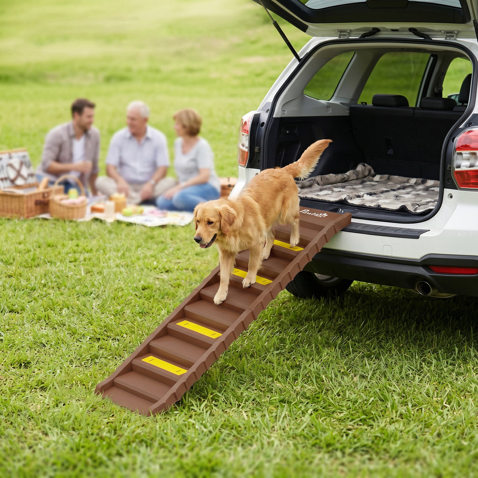 Rampa dobrável para cães 154 cm para carro e cama com 10 degraus antiderrapantes, até 68 kg, castanho