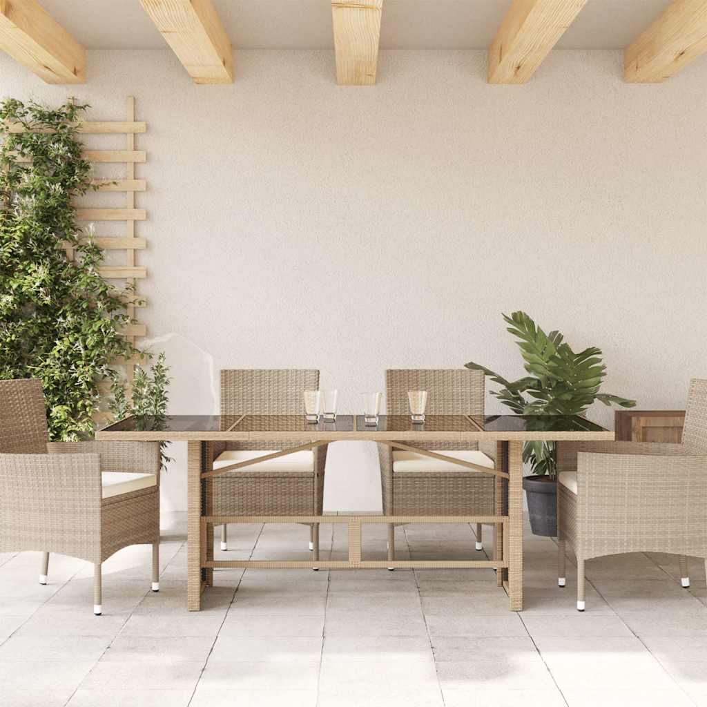 Mesa de jardim com tampo de vidro 190x80x75 cm vime PE bege