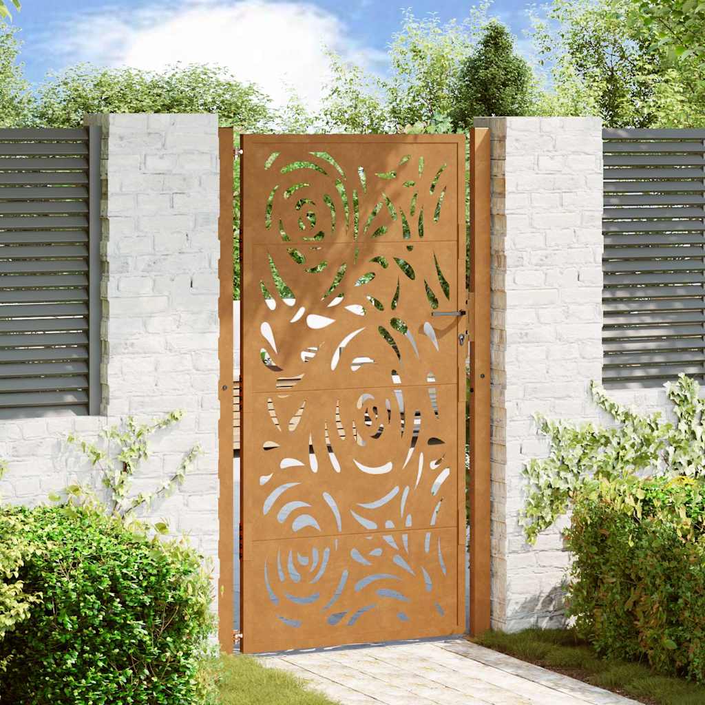 Portão de jardim 100x175 cm em aço resistente às intempéries com design de chama