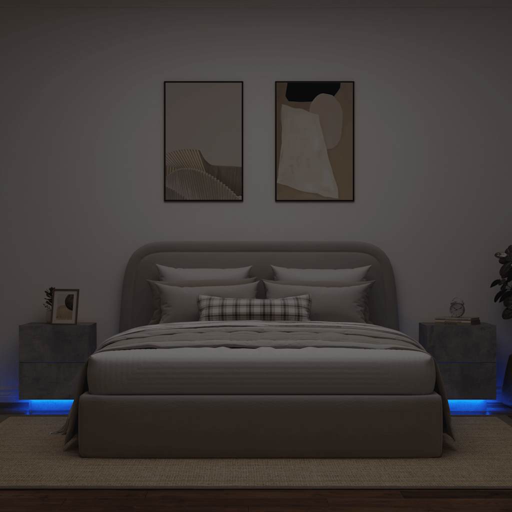 Mesas cabeceira c/ leds 2 pcs derivados madeira cinza cimento