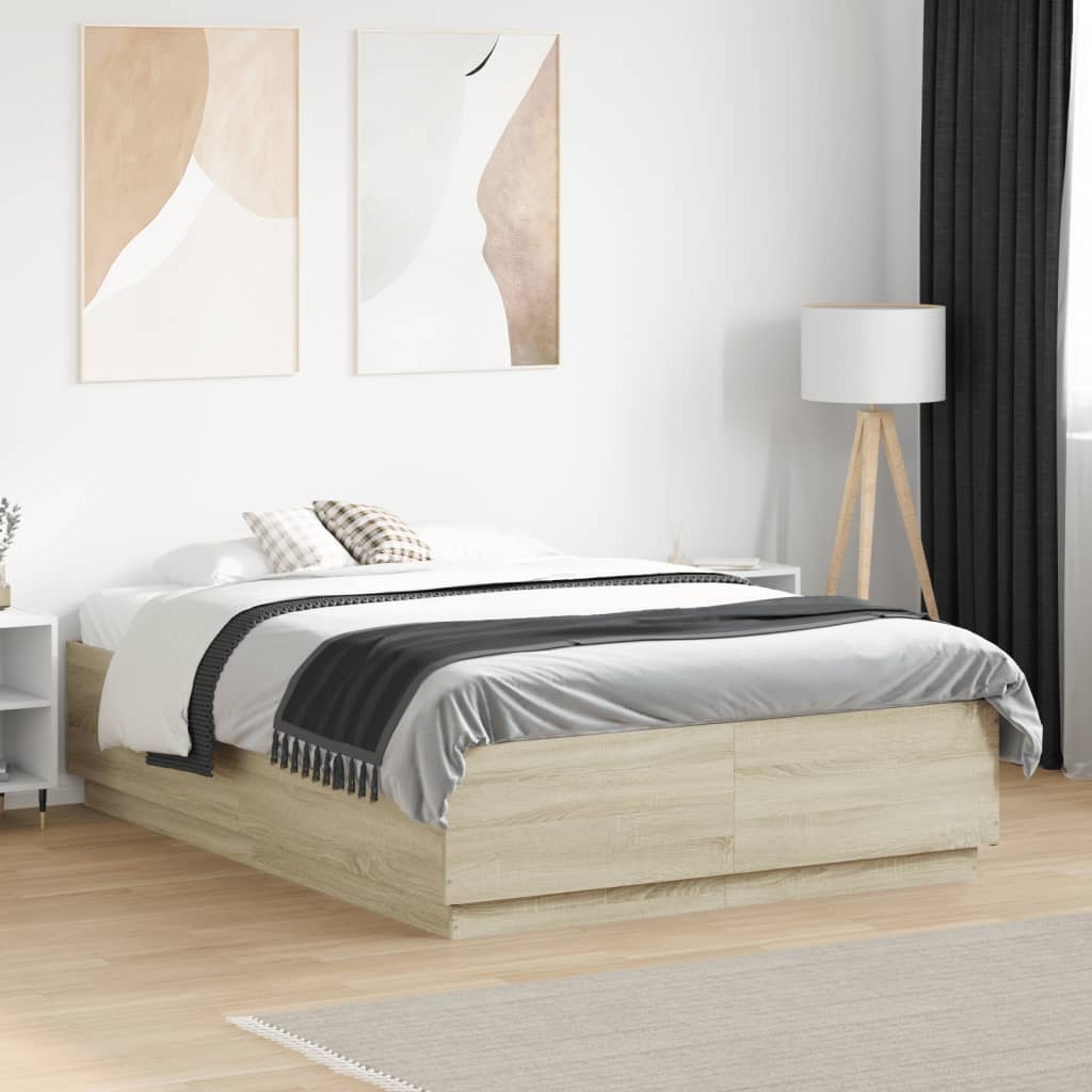 Estrutura de cama 135x190 cm derivados madeira carvalho sonoma
