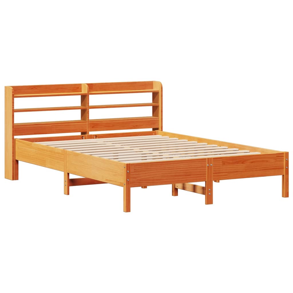 Cama sem colchão 150x200 cm madeira pinho maciça castanho-mel