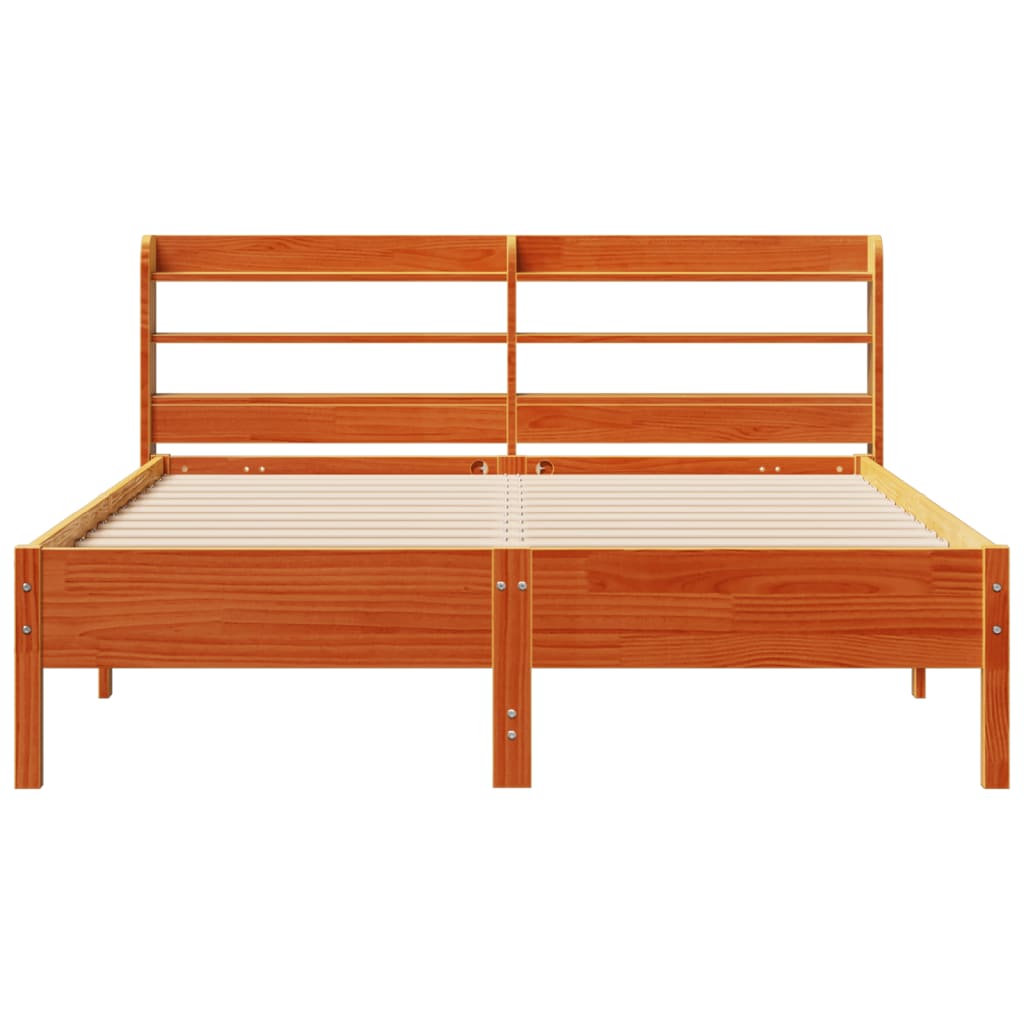 Cama sem colchão 150x200 cm madeira pinho maciça castanho-mel