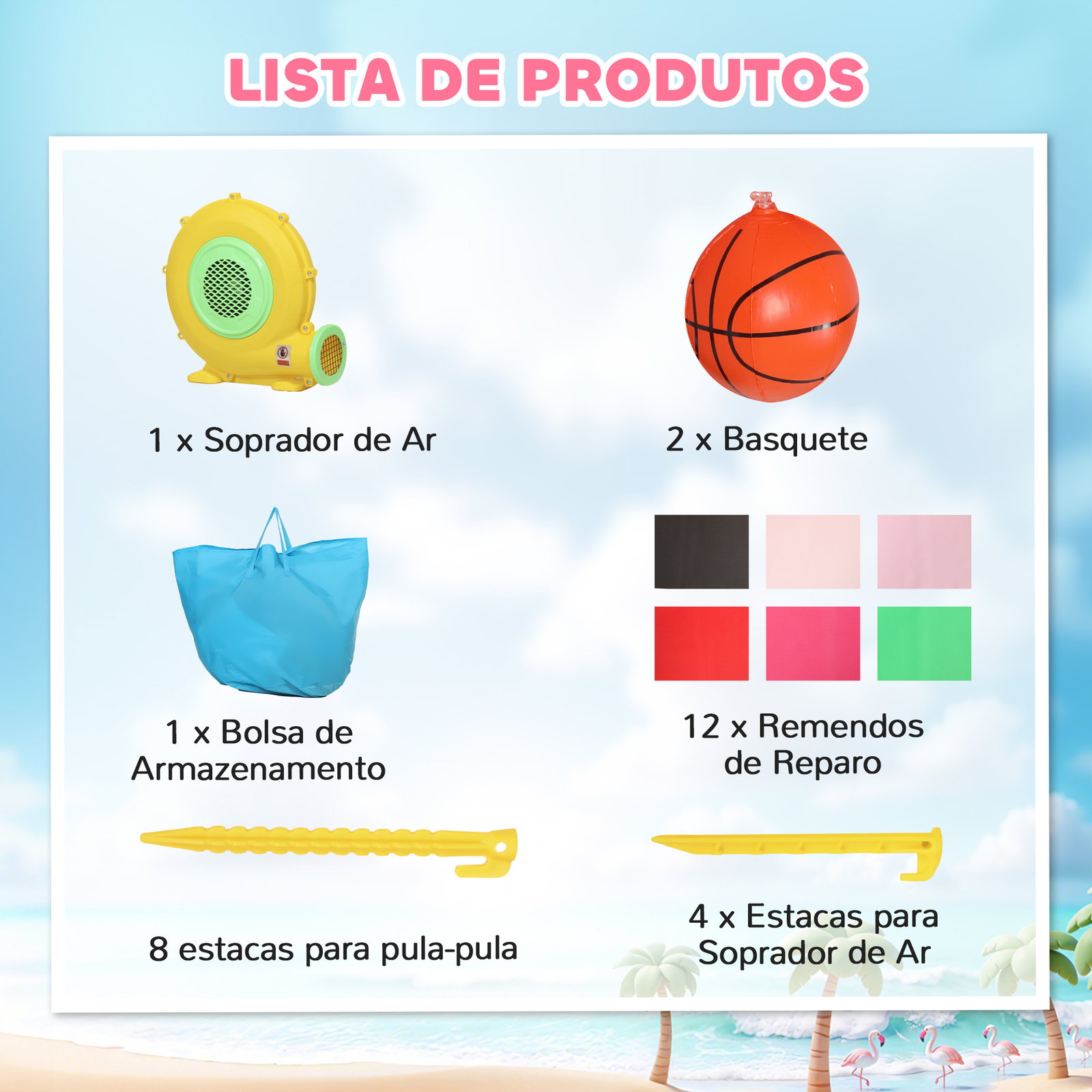 Castelo insuflável para crianças com insuflador escorrega cama elástica piscina de bolas cesto de basquetebol 255x230x196 cm rosa