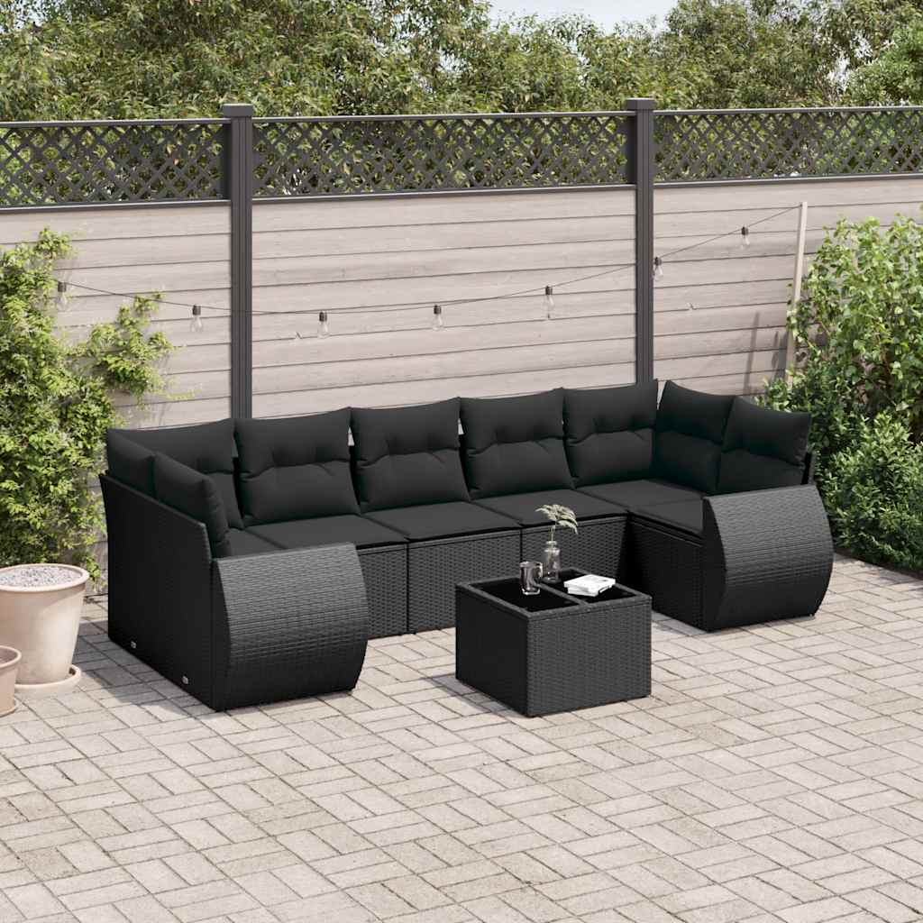 8 Pcs conjunto sofás de jardim com almofadões vime PE preto