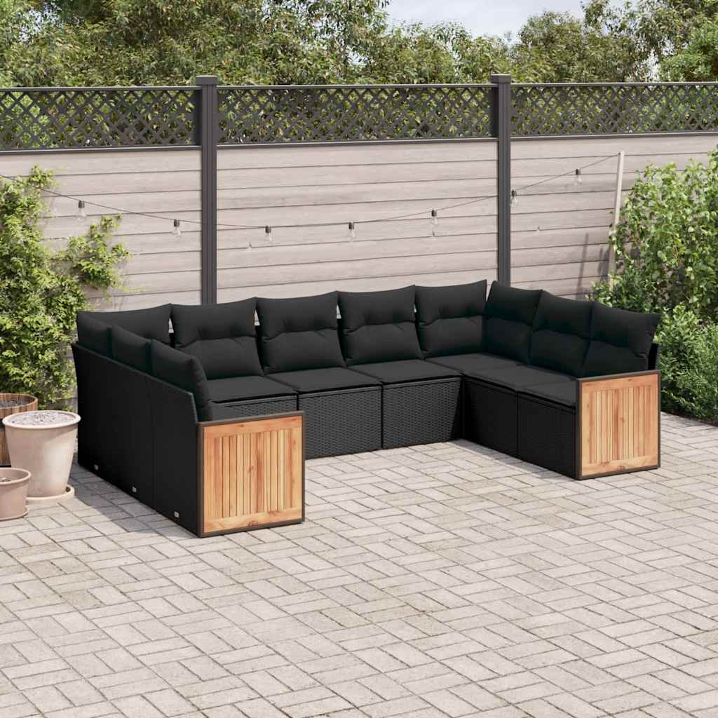 9 Pcs conjunto de sofás p/ jardim c/ almofadões vime PE preto
