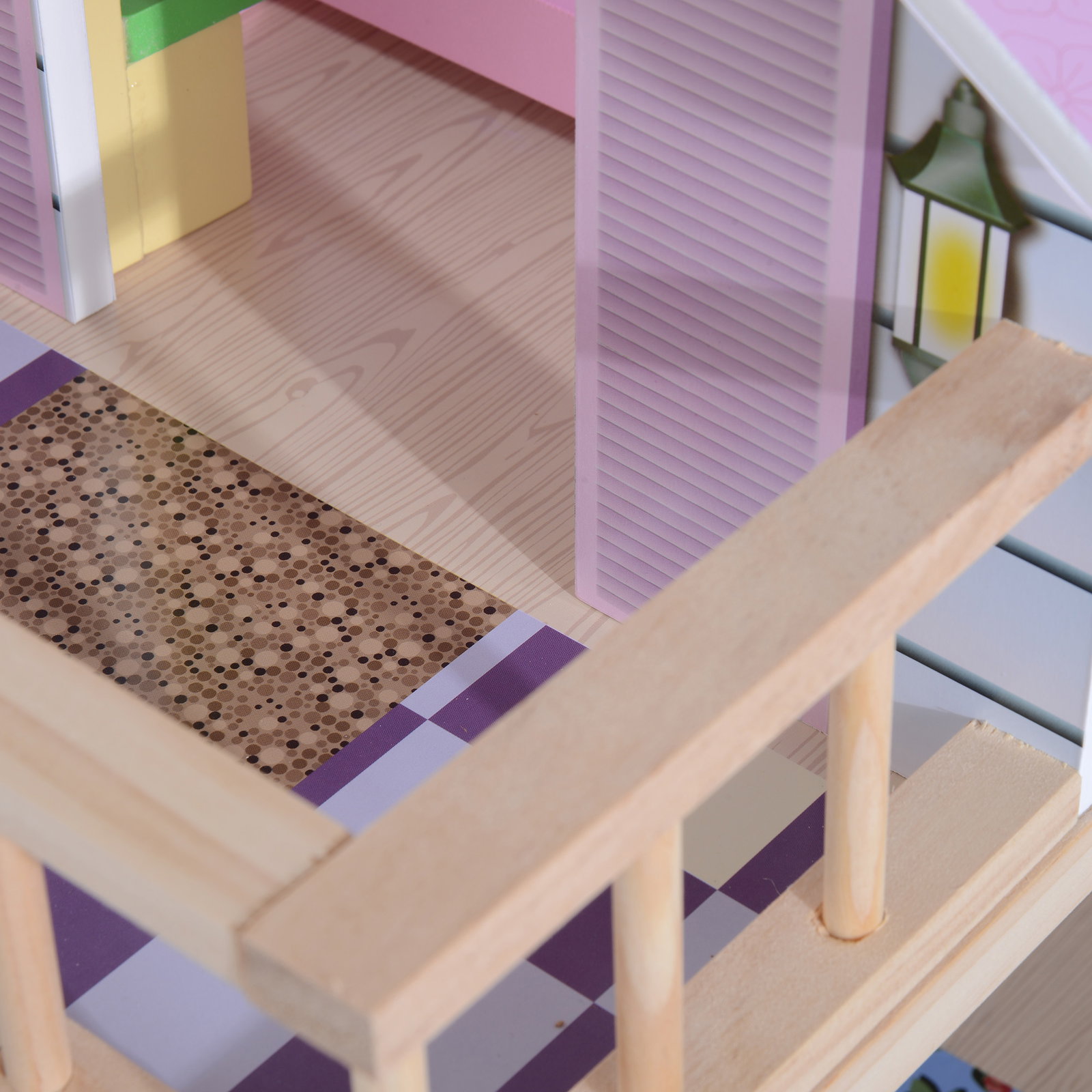Casa de bonecas com móveis e 4 andares casa de bonecas com 13 acessórios brinquedo de imitação 60,5x30x80,5cm rosa