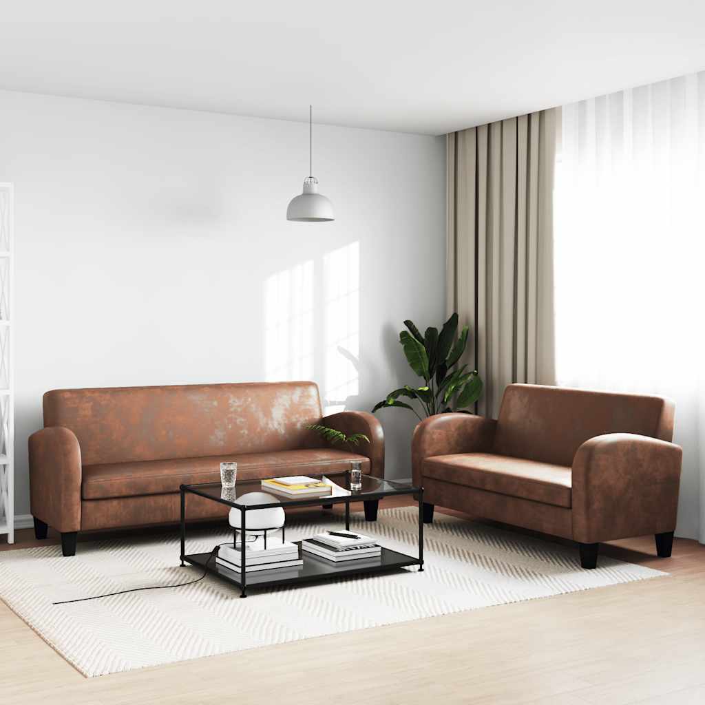 Conjunto de sofás 2 pcs camurça artificial castanho