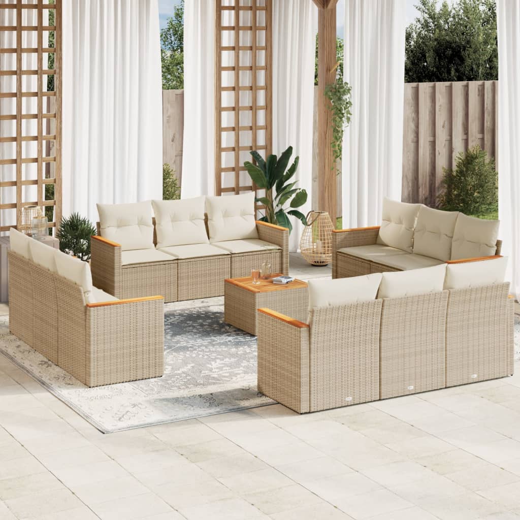 13 Pcs conjunto de sofás p/ jardim com almofadões vime PE bege