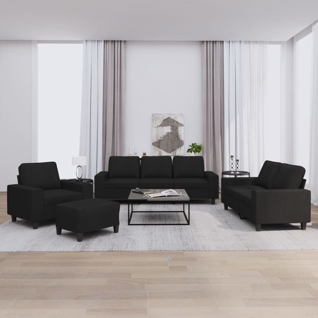 4 Pcs conjunto de sofás tecido preto