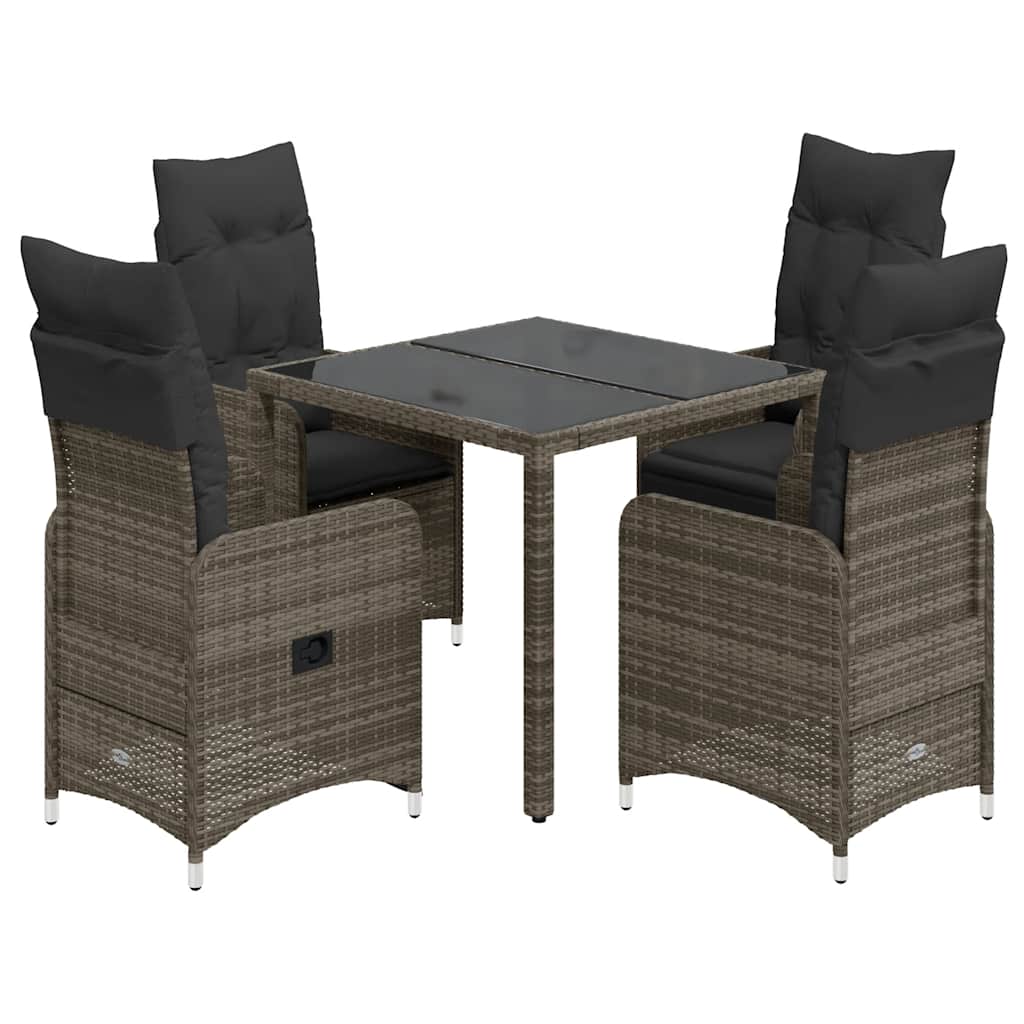 5 Pcs conjunto bistrô de jardim c/ almofadões vime PE cinza