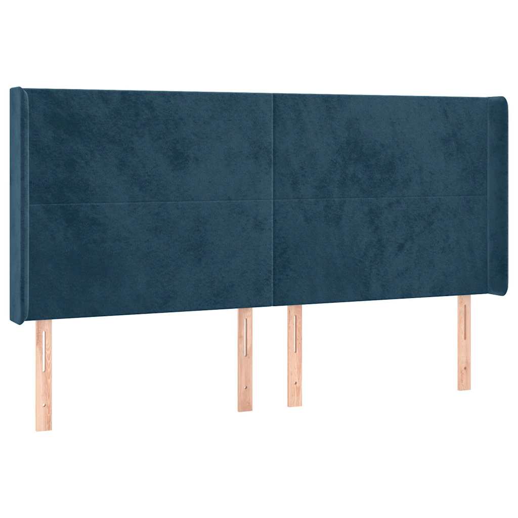 Cabeceira cama c/ luzes LED veludo 163x16x118/128cm azul-escuro