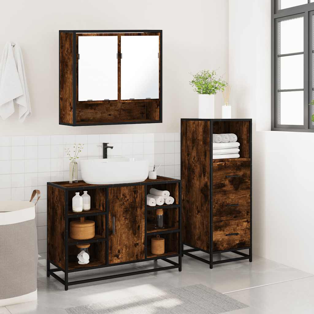 3 Pcs conjunto de móveis wc madeira processada carvalho fumado