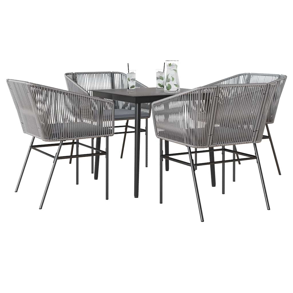 Conjunto jantar jardim 5 peças almofadas vidro vime cinzento PE