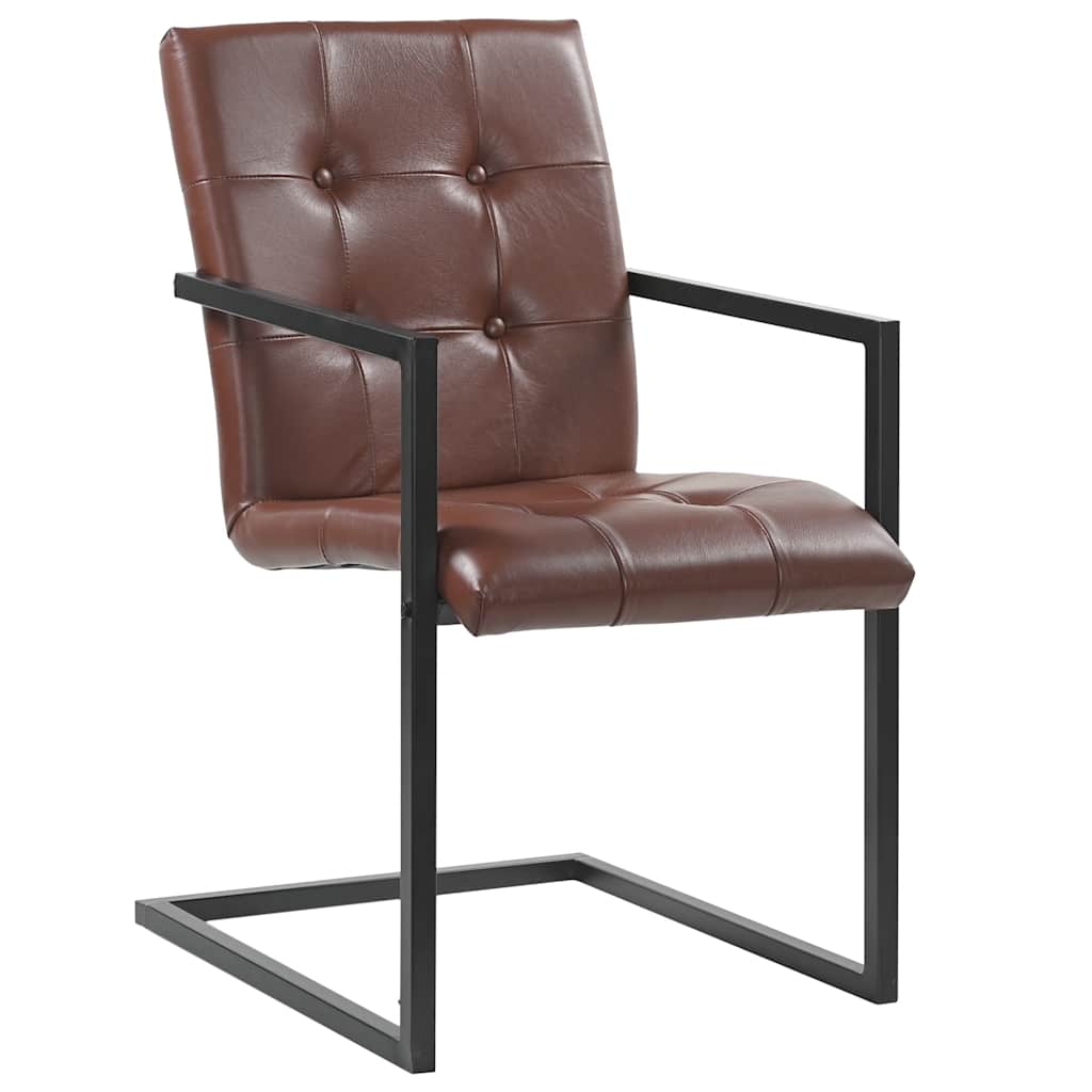 Cadeiras de jantar cantilever 2 pcs couro genuíno castanho