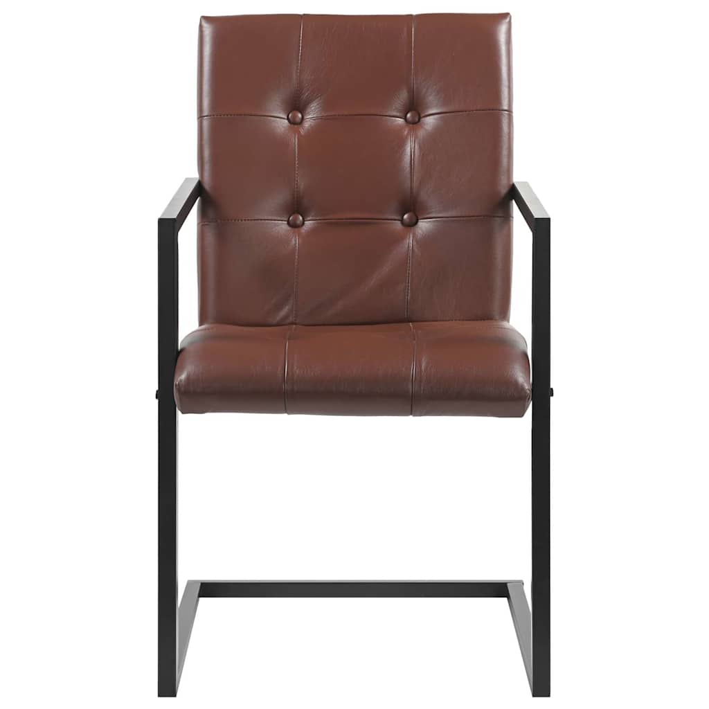 Cadeiras de jantar cantilever 2 pcs couro genuíno castanho