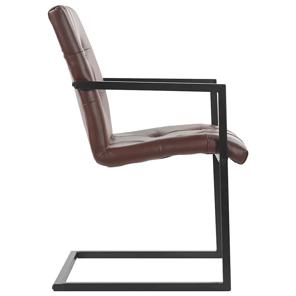 Cadeiras de jantar cantilever 2 pcs couro genuíno castanho