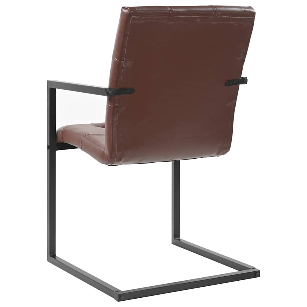 Cadeiras de jantar cantilever 2 pcs couro genuíno castanho
