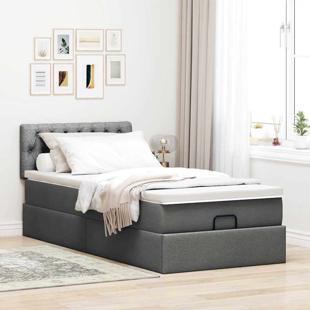Estrutura cama otomana colchão 90x190 cm tecido cinzento escuro