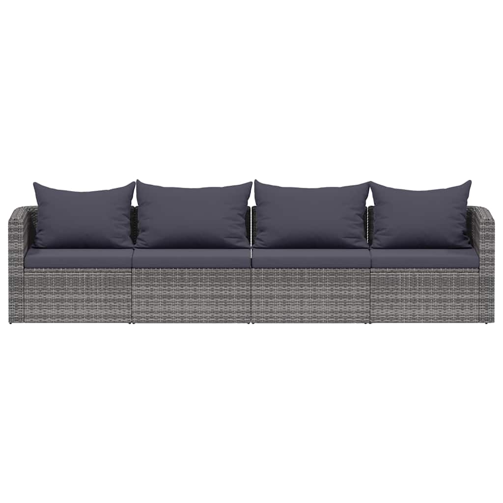 4 Pcs conjunto sofás de jardim c/ almofadões vime PE cinzento