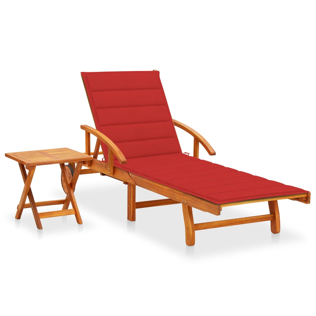 Espreguiçadeira de jardim com mesa e almofadão acácia maciça