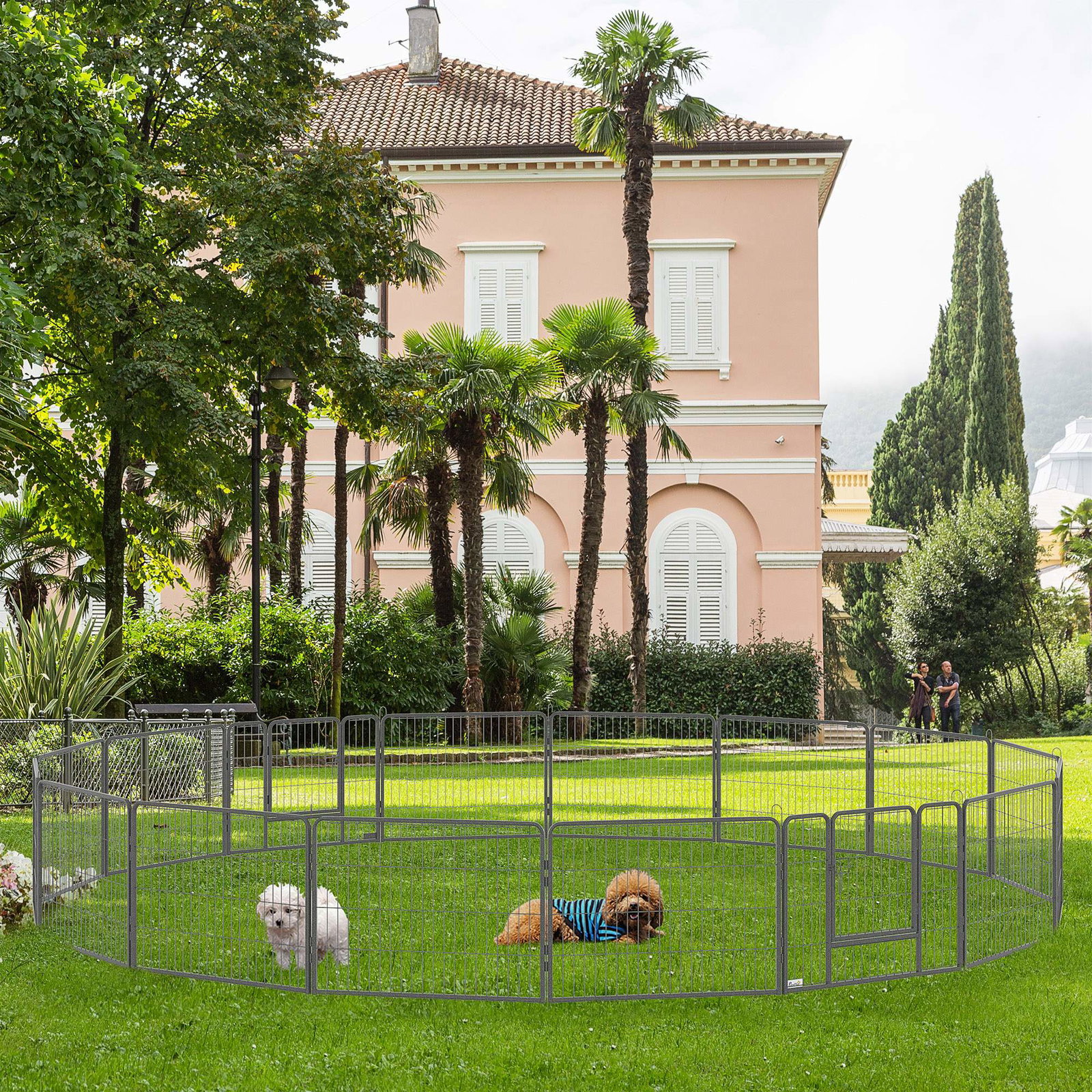 Parque de jogos para cães com 16 segmentos 60 cm de altura canil animais de estimação cercado para cães externo cinzento