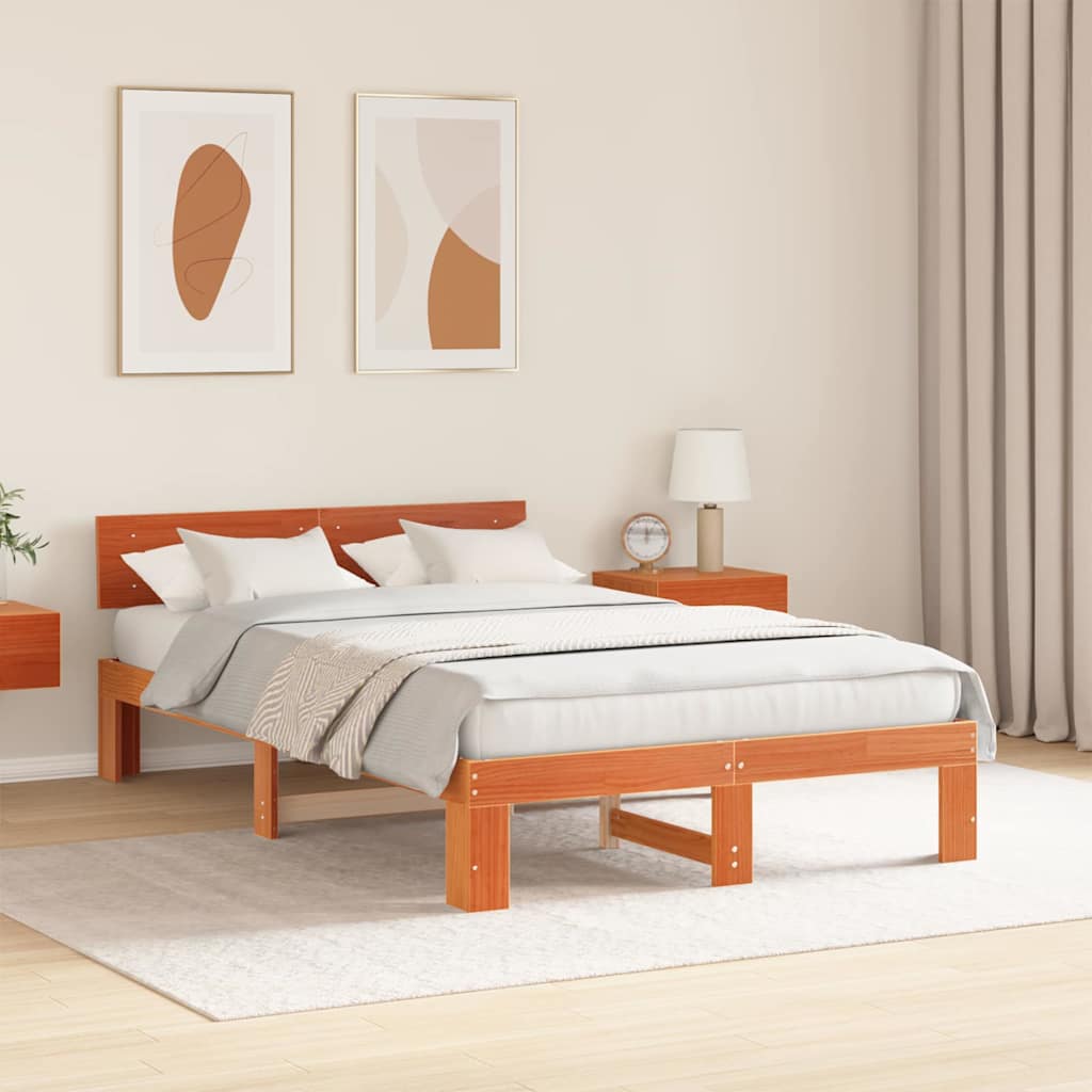 Estrutura da cama com cabeceira marrom cera 135 x 190 cm